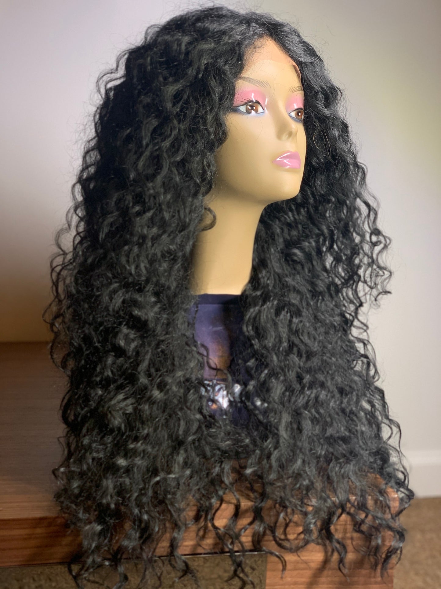 Style 1c - Long, curly, layered lace front wig. Invisible lace